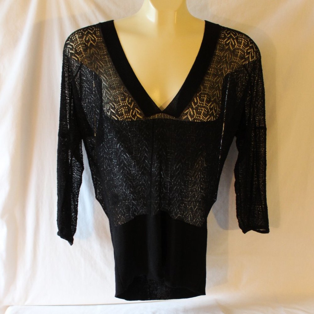 Ann Taylor Loft Black Lacey Sheer Top Sz S